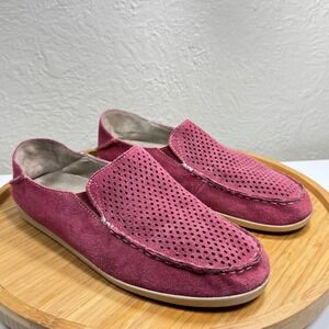 Olukai Nohea Perf Loafer 8.5 Maroon Suede Leather Slip On Perforated‎ Foldable